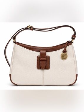 Brighton White Pebbled Leather Crossbody with Brown Trim
